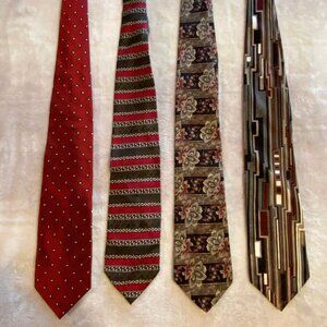 Vintage Mens Lot of 4 Assorted Ties -Assorted Brands & Designs 100% Silk Ties